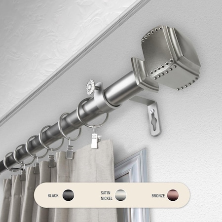 Central Design 1 in. Studded Curtain Rod with 48 to 84 in. Extension, Satin Nickel 100-27-485